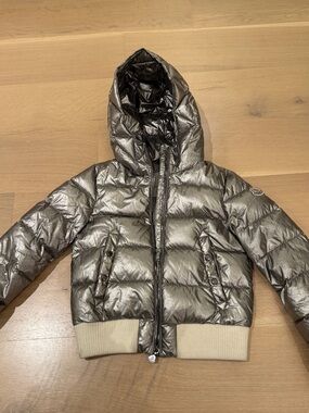Moncler enfant metallic jacket cropped puffer jacket